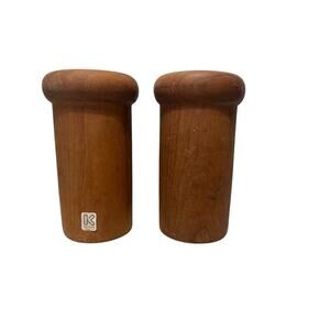 Vintage Mid Century Teak Knobler Wood Salt & Pepper Shakers - 5" Tall
